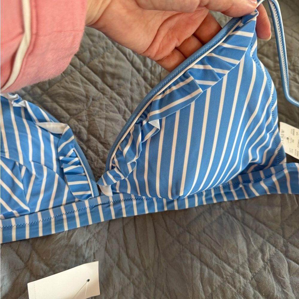 J. crew Striped Blue and White Bikini Top L and bottom XL NWT - Picture 2 of 4